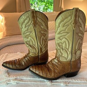 RUDEL Brown and Tan Alligator Skin and Leather Cowboy Boots
